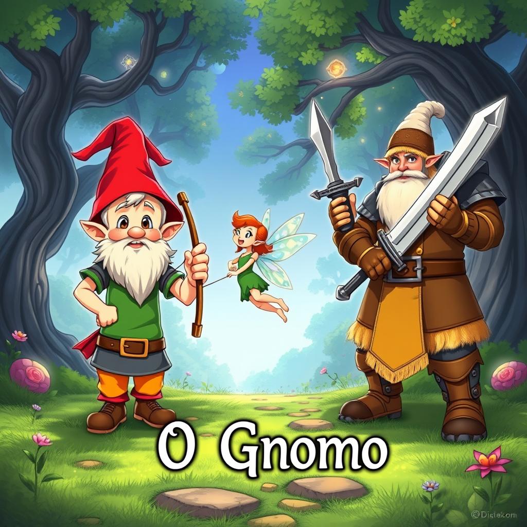A captivating anime book cover for the book titled "O Gnomo"