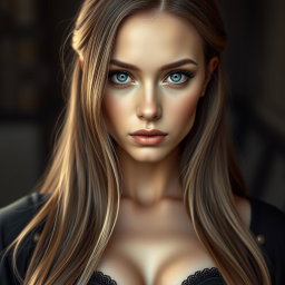 A stunning busty woman from an Inquisition order, featuring deep blue eyes and a very big bust