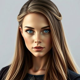 A stunning busty woman from an Inquisition order, featuring deep blue eyes and a very big bust