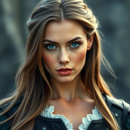 A stunning inquisitor woman with deep blue eyes and an impressively large bust