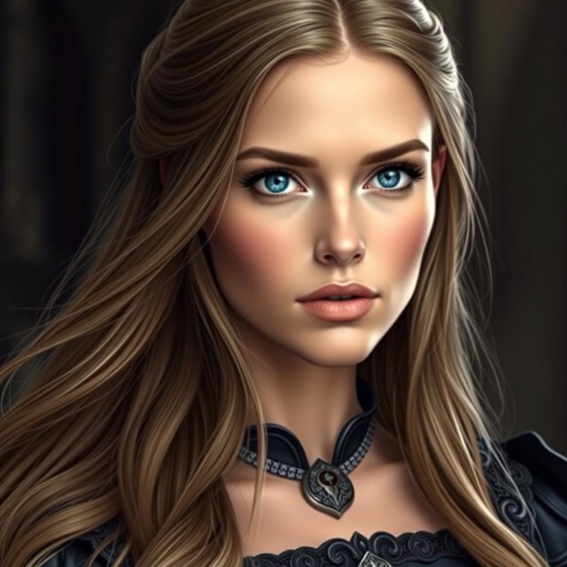 A stunning inquisitor woman with deep blue eyes and an impressively large bust
