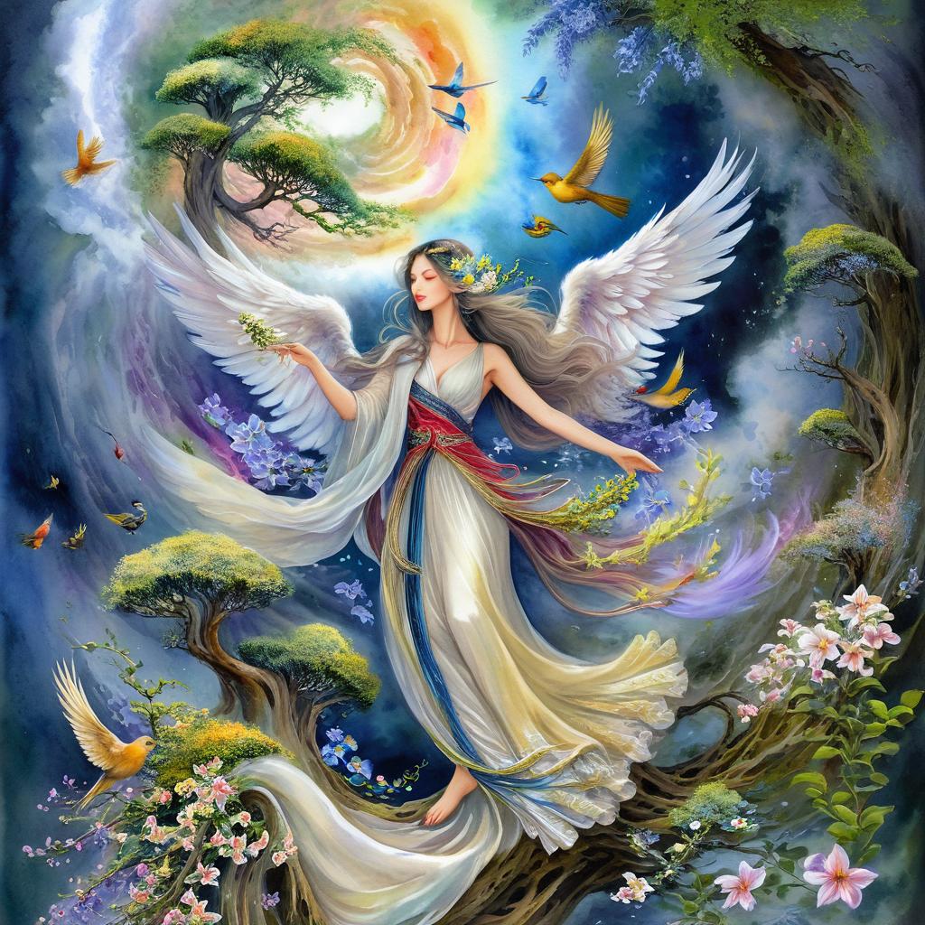 Dive into Enchantment: Angelic Fairy in a Vibrant Garden