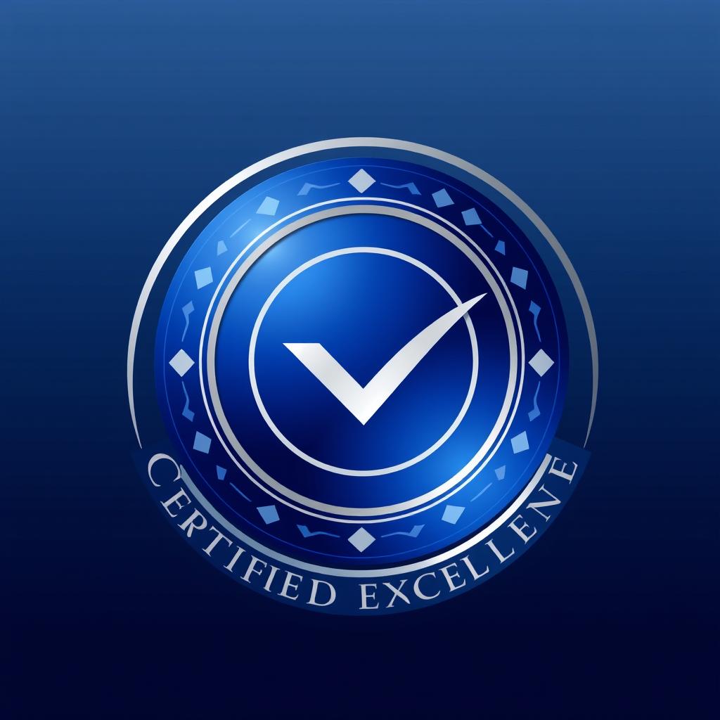 A circular emblem design for a certification, featuring a sleek and modern aesthetic