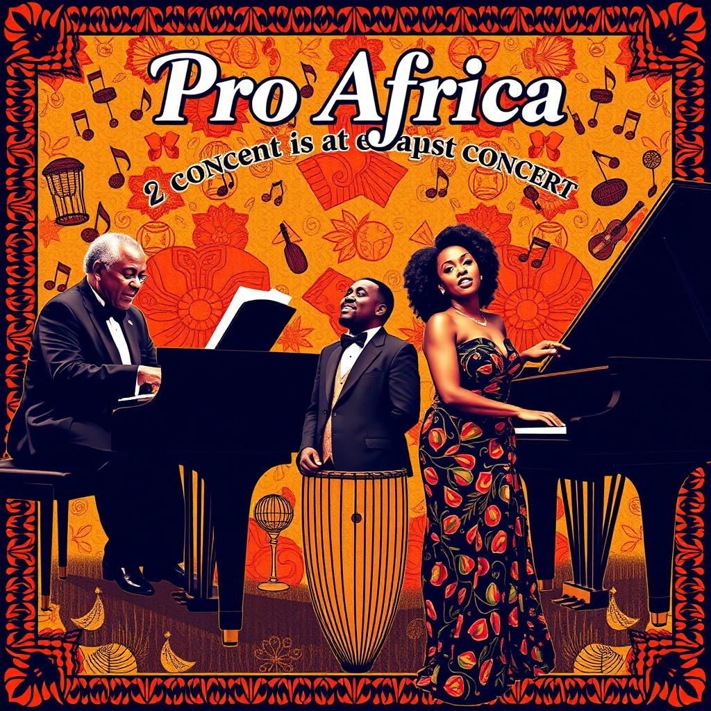 A concert poster for 'Pro Africa', featuring a vibrant and colorful design that captures the essence of African music