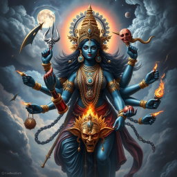A powerful and stunning depiction of Goddess Kali, the Hindu goddess of time, creation, destruction, and power