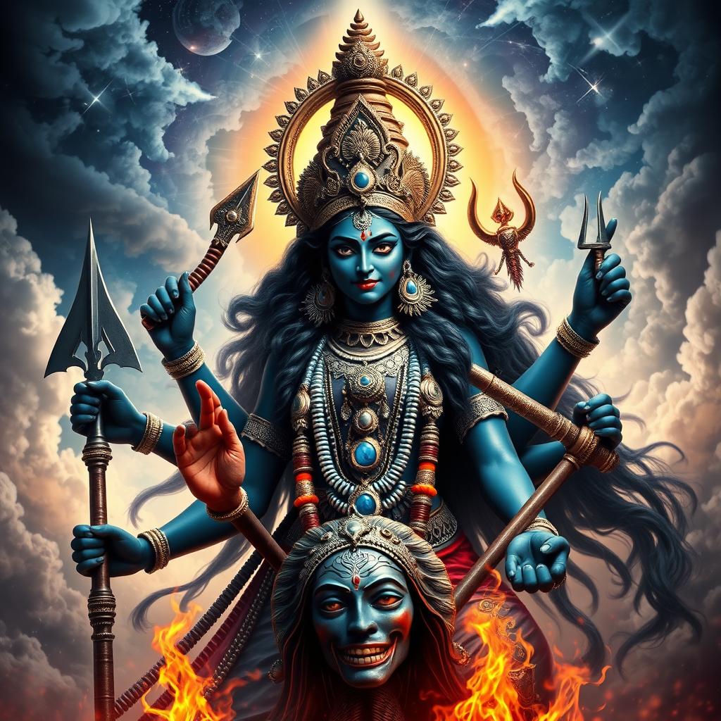 A powerful and stunning depiction of Goddess Kali, the Hindu goddess of time, creation, destruction, and power