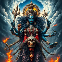 A powerful and stunning depiction of Goddess Kali, the Hindu goddess of time, creation, destruction, and power