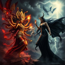An epic confrontation between Goddess Kali and Goddess Lilith in a dramatic and chaotic battle for the Antichrist, the son of the end times