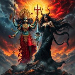 An epic confrontation between Goddess Kali and Goddess Lilith in a dramatic and chaotic battle for the Antichrist, the son of the end times