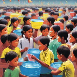 A vibrant digital art piece showcasing the Myanmar water festival