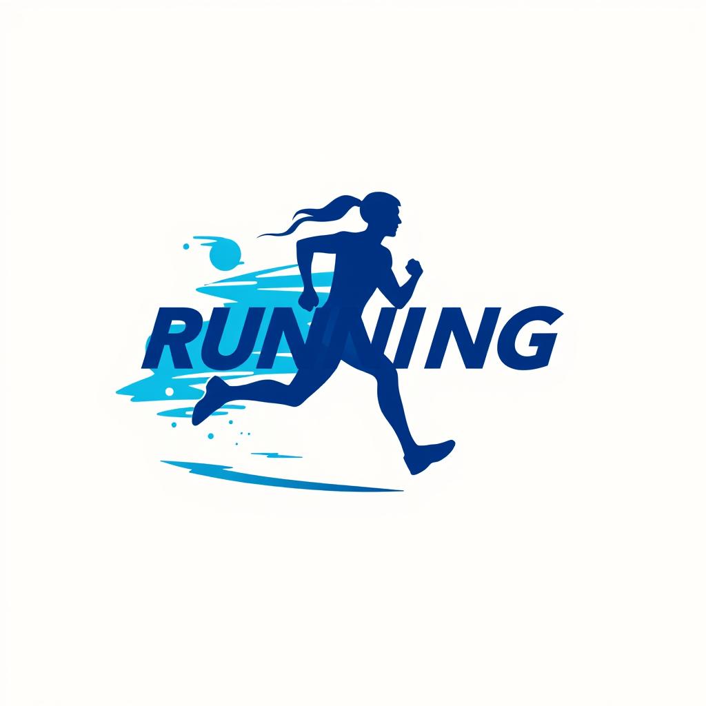 A dynamic and energetic logo design for a running club featuring a stylized silhouette of a runner in motion, set against a vibrant, abstract background representing speed and movement