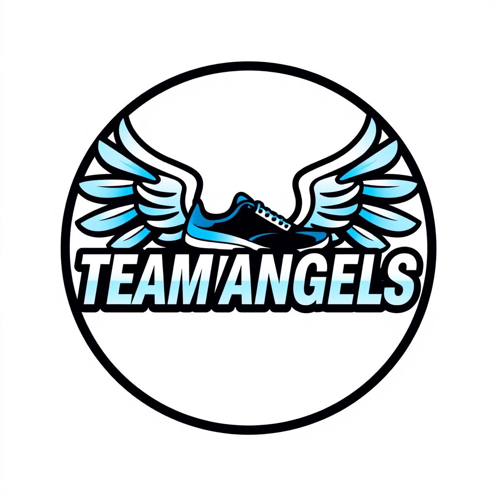 A circular logo design for a running club named 'TEAM ANGELS'