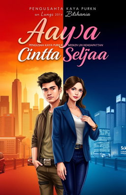 A novel cover design illustrating a love story between Adam and Nayla, titled 'Pengusaha Kaya Pura Pura Miskin untuk Mendapatkan Cinta Sejati'