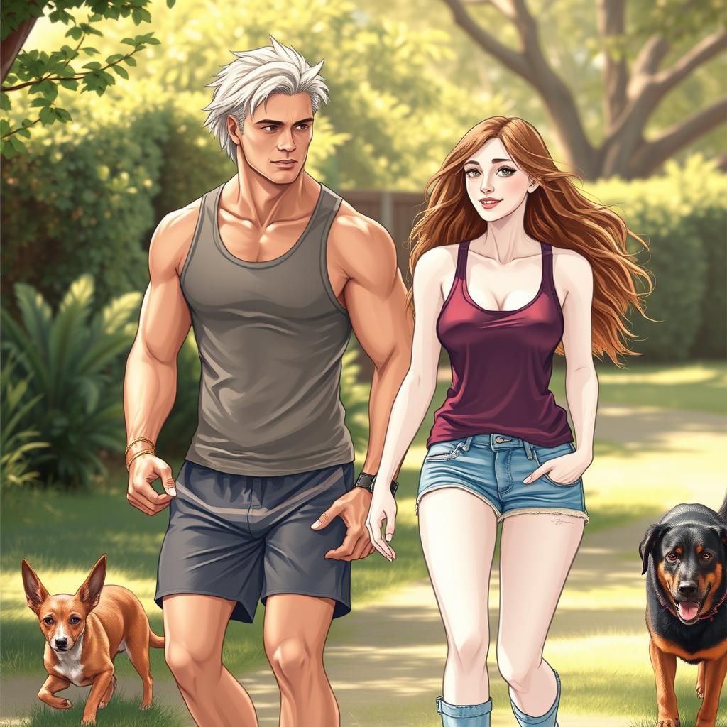 A detailed drawing of a handsome man with slightly long and floppy platinum blond hair, muscular and 6 feet 4 inches tall