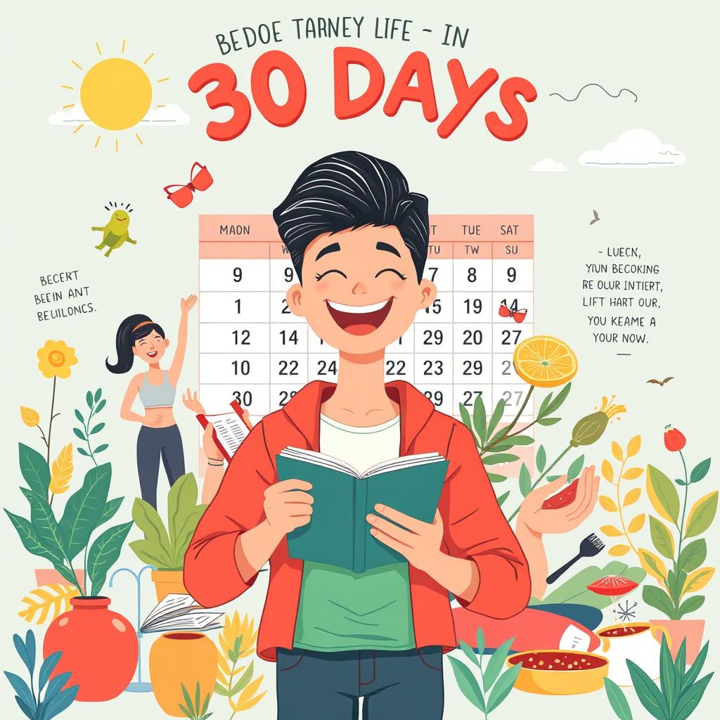 A positive and motivational illustration of someone transforming their life in 30 days