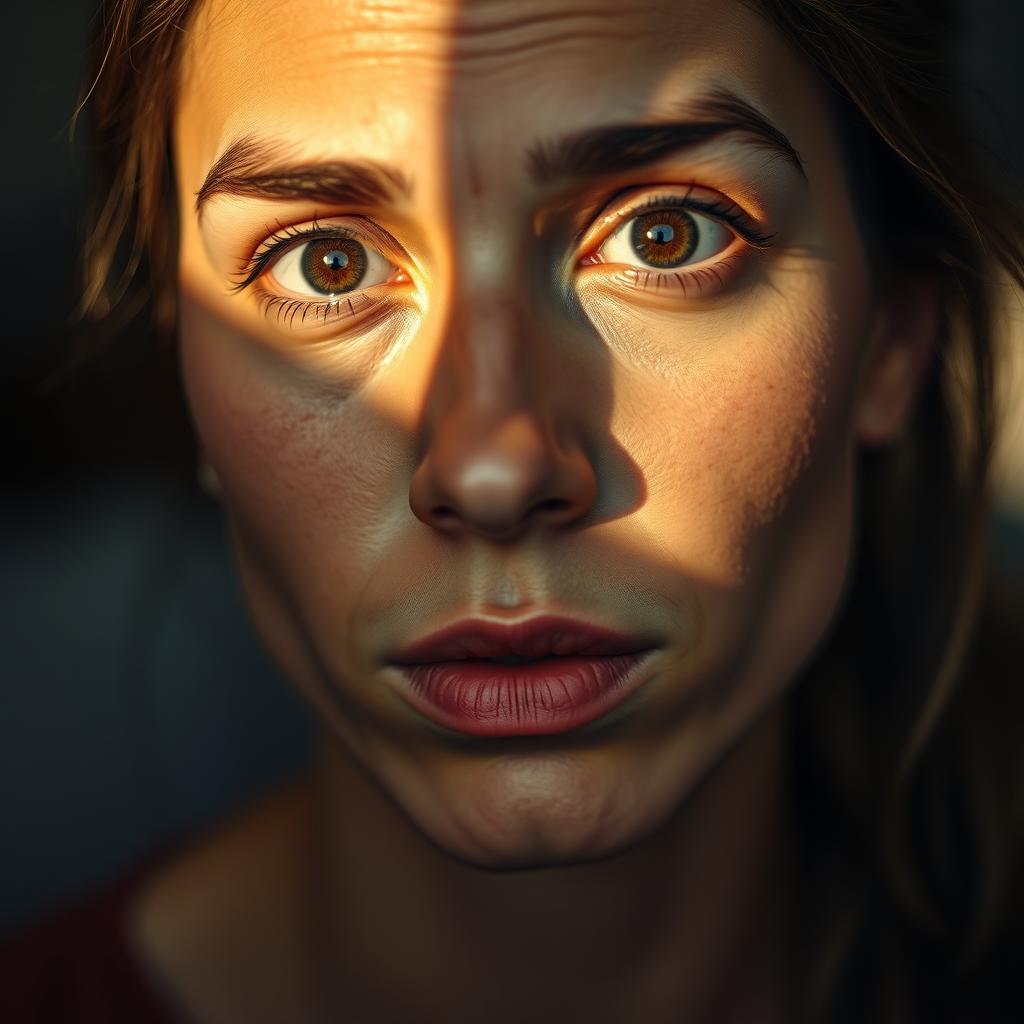 A captivating and detailed portrait of a person's face, showcasing various features associated with face reading, such as expressive eyes, a strong jawline, and unique facial features