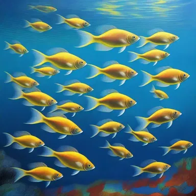 The artist created a stunning painting depicting a school of Anaspid fish swimming gracefully underwater.