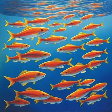 The artist created a stunning painting depicting a school of Anaspid fish swimming gracefully underwater.