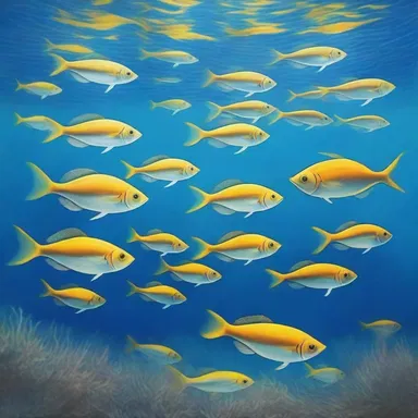 The artist created a stunning painting depicting a school of Anaspid fish swimming gracefully underwater.