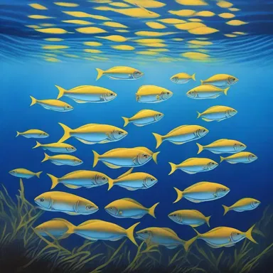 The artist created a stunning painting depicting a school of Anaspid fish swimming gracefully underwater.