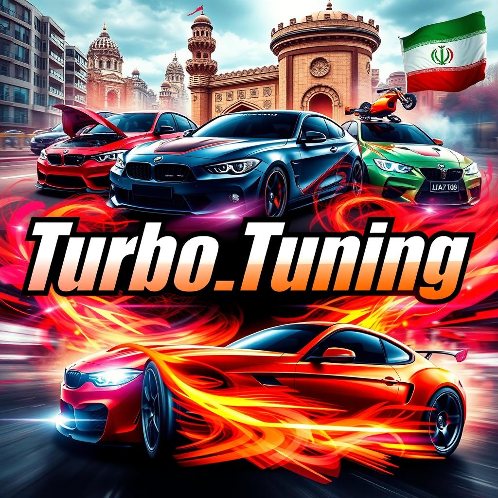 A vibrant and dynamic YouTube profile picture focused on car tuning in Iran