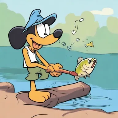 In the animated cartoon, the goofy character accidentally catches an Anaspid fish while fishing and hilariously struggles to release it.