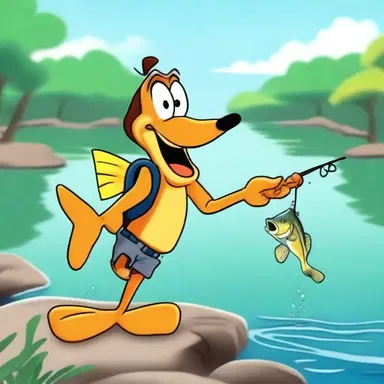 In the animated cartoon, the goofy character accidentally catches an Anaspid fish while fishing and hilariously struggles to release it.