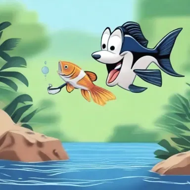 In the animated cartoon, the goofy character accidentally catches an Anaspid fish while fishing and hilariously struggles to release it.