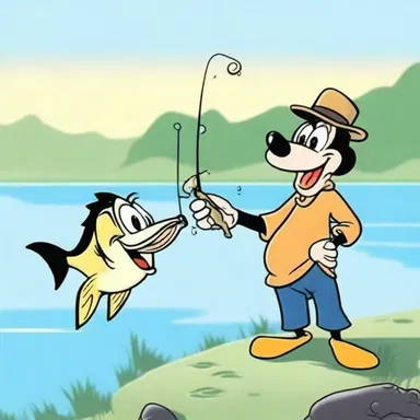 In the animated cartoon, the goofy character accidentally catches an Anaspid fish while fishing and hilariously struggles to release it.