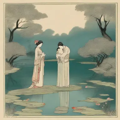 The lovers visited a picturesque pond where they admired the graceful movement of the Anaspid fish, symbolizing their everlasting love.