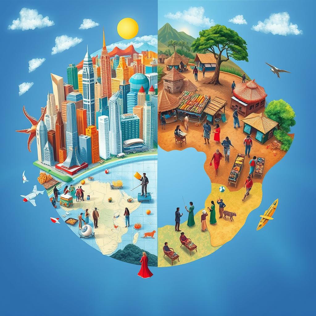 An artistic representation illustrating the dichotomy between the Global North and Global South