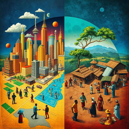 An artistic representation illustrating the dichotomy between the Global North and Global South