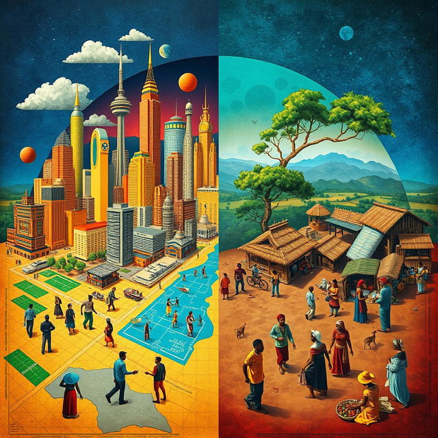 An artistic representation illustrating the dichotomy between the Global North and Global South