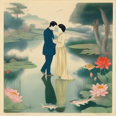 The lovers visited a picturesque pond where they admired the graceful movement of the Anaspid fish, symbolizing their everlasting love.