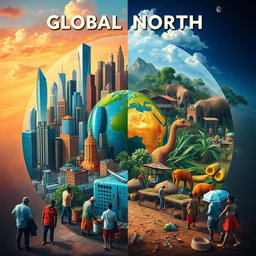 An artistic representation illustrating the dichotomy between the Global North and Global South