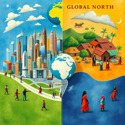 An artistic representation illustrating the dichotomy between the Global North and Global South
