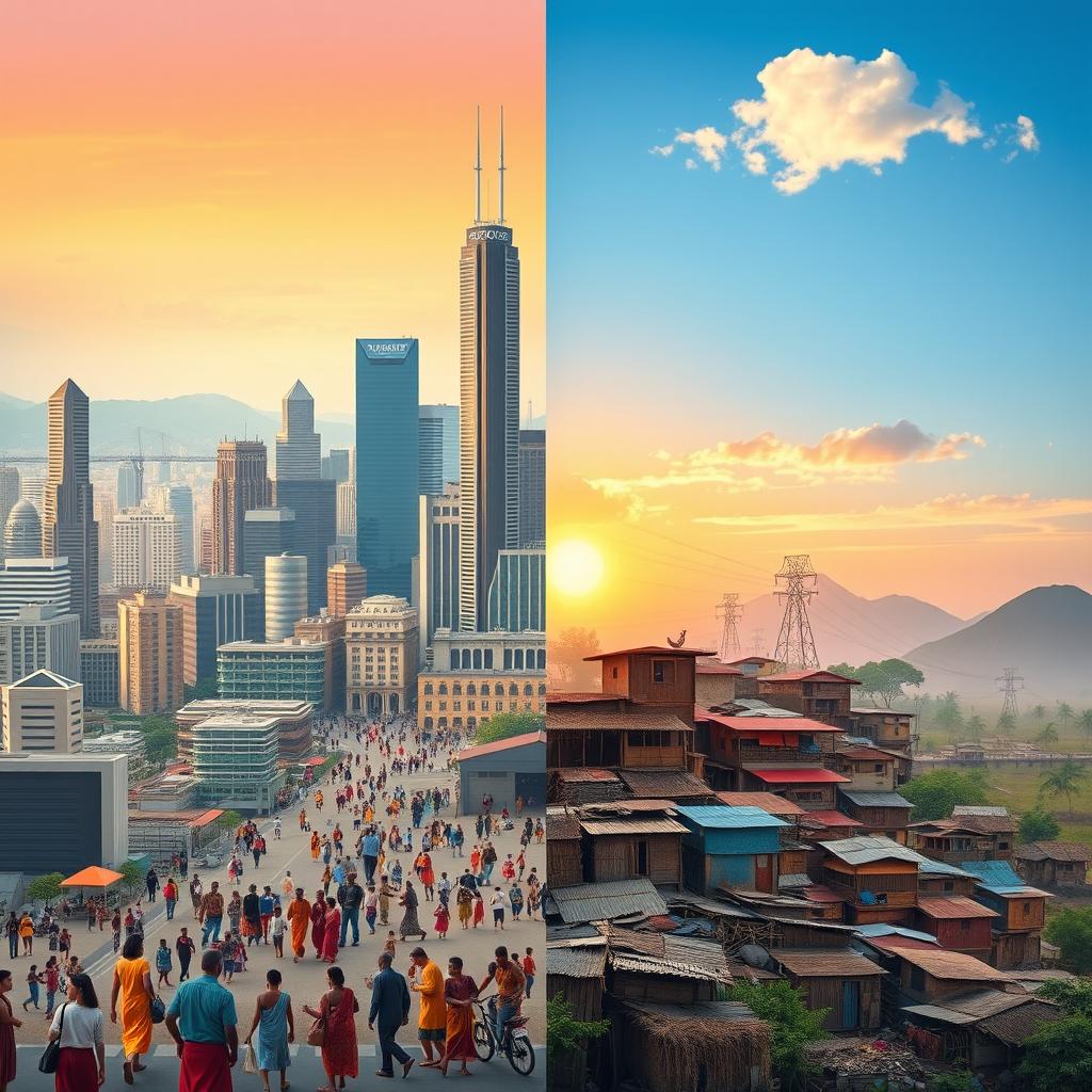 A thought-provoking and visually striking representation illustrating the dichotomy between the Global North and Global South