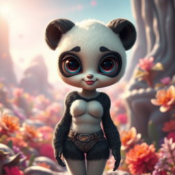 A humanoid alien girl with a unique body that is a blend of a panda bear and a young woman