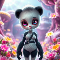 A humanoid alien girl with a unique body that is a blend of a panda bear and a young woman
