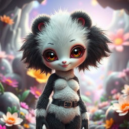 A humanoid alien girl with a unique body that is a blend of a panda bear and a young woman