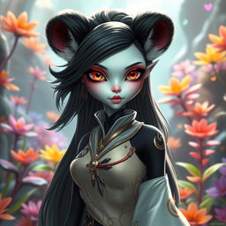A beautiful female alien with a unique blend of features resembling a panda and a woman