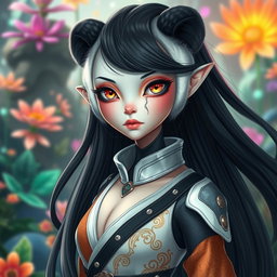 A beautiful female alien with a unique blend of features resembling a panda and a woman