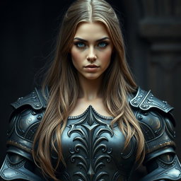 A busty woman zealot with deep blue eyes and a very big bust