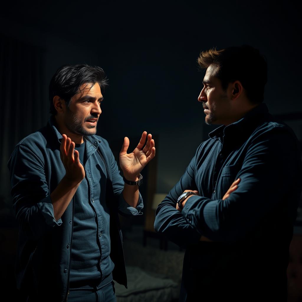 A dramatic scene depicting a heated argument between two individuals, showcasing intense emotions