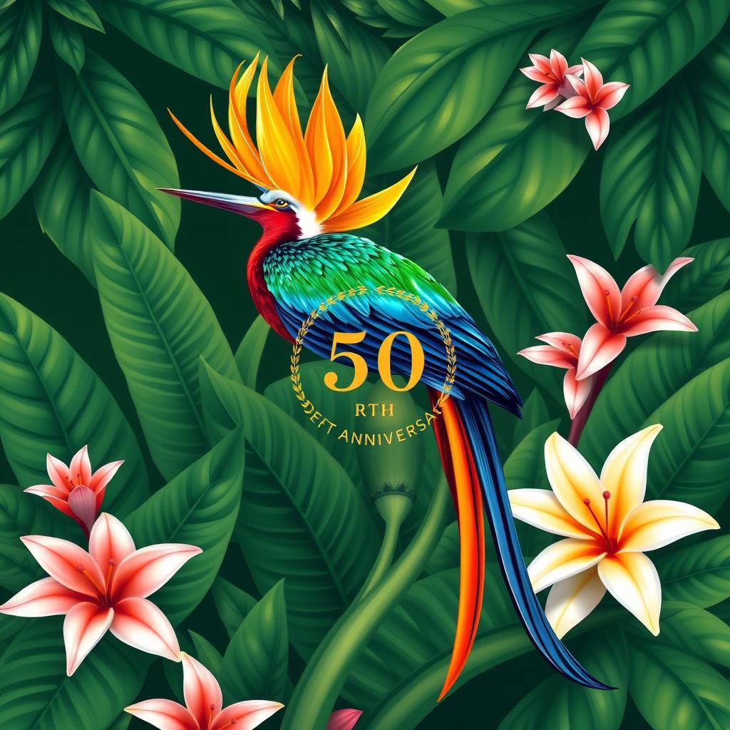 A beautifully designed Alexandra bird of paradise, showcasing its vibrant and colorful plumage, in a lush tropical setting