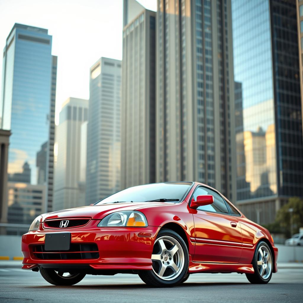 A sleek and sporty 1999 Honda Civic, showcased in a picturesque urban setting