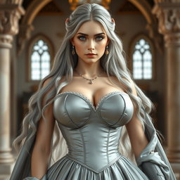 A busty, beautiful, slender European cleric with incredibly large, tender round breasts, showcasing her elegant beauty