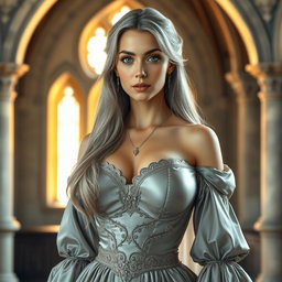 A busty, beautiful, slender European cleric with incredibly large, tender round breasts, showcasing her elegant beauty