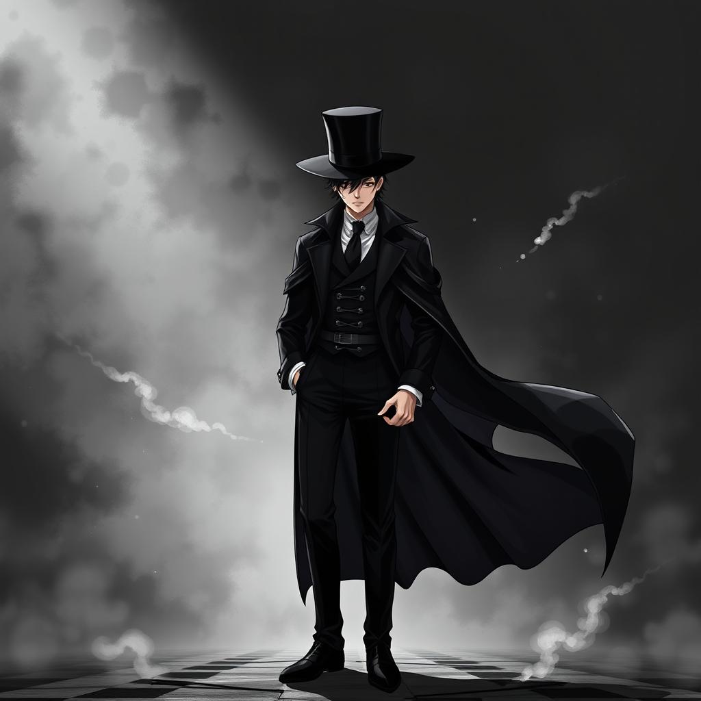An anime-style book cover for the novel "Magnus The Black Ace 99", inspired by Arsène Lupin and Magic Kaito
