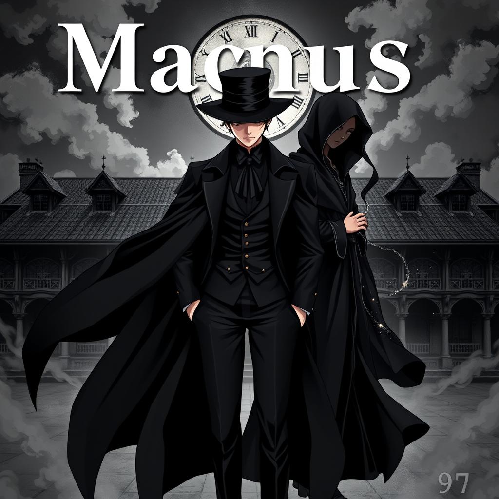 An anime-style book cover for the novel "Magnus The Black Ace 99", inspired by Arsène Lupin and Magic Kaito